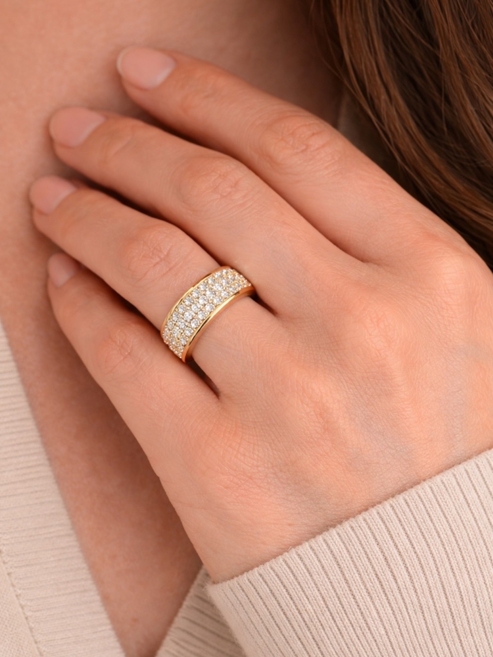 Milor Gold Pavé Crystal Wide Band Ring